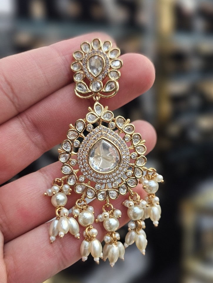 Kundan Necklace with Pearl Fringe, Gold Plated