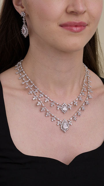 American Diamond Necklace Set in Silver Tone - Pear Strand Fall video poster