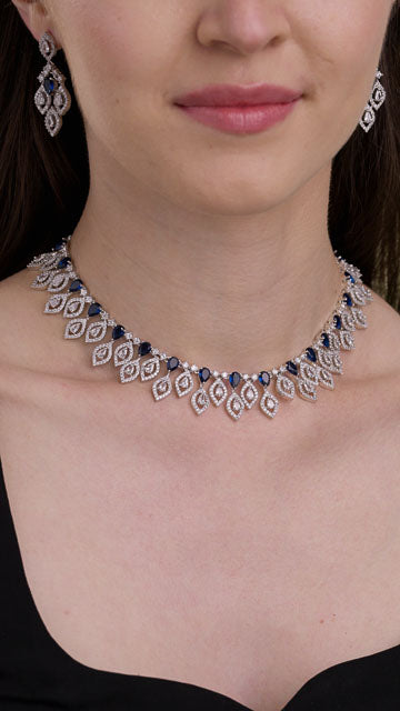 American Diamond Necklace Set in Silver Tone - Leaf Edge Rhythm video poster
