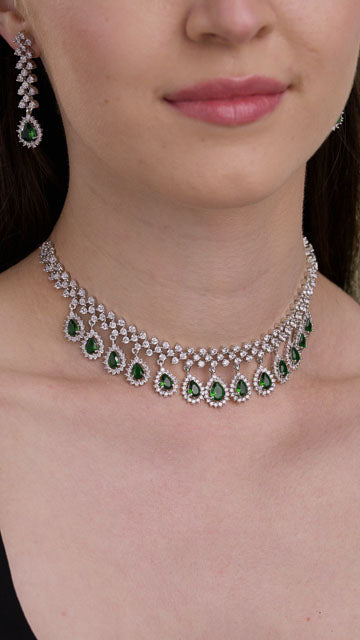 American Diamond Necklace Set in Silver Tone - Pear Drop Collar video poster
