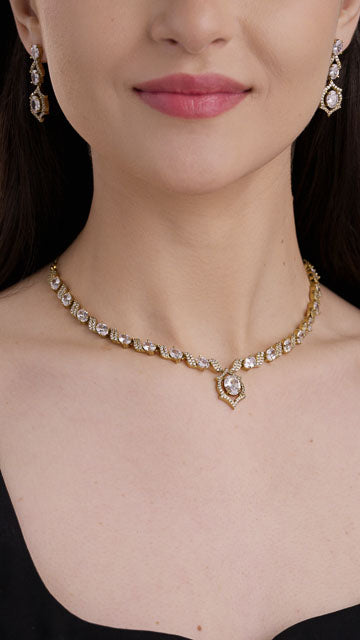 American Diamond Necklace Set in Antique Tone - Wave Sequence Pendant video poster