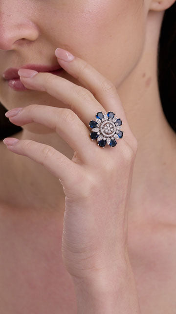 American Diamond Ring in Silver Tone - Petal Edge Halo video poster
