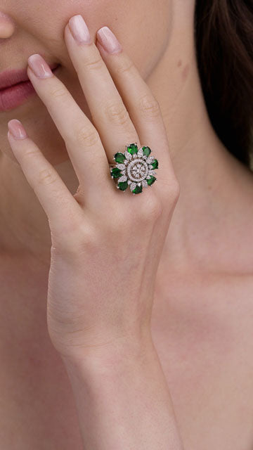 American Diamond Ring in Silver Tone - Petal Edge Halo video poster