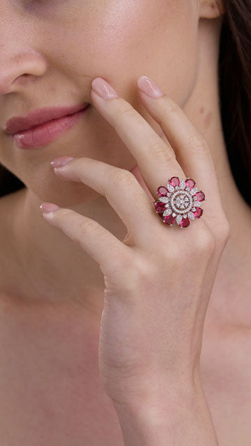 American Diamond Ring in Silver Tone - Petal Edge Halo video poster