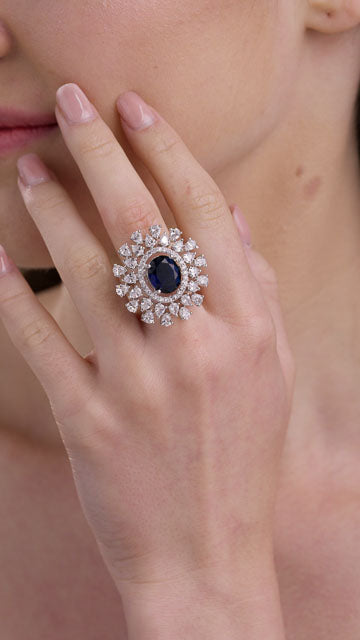 American Diamond Ring in Silver Tone - Oval Bloom Glow video poster