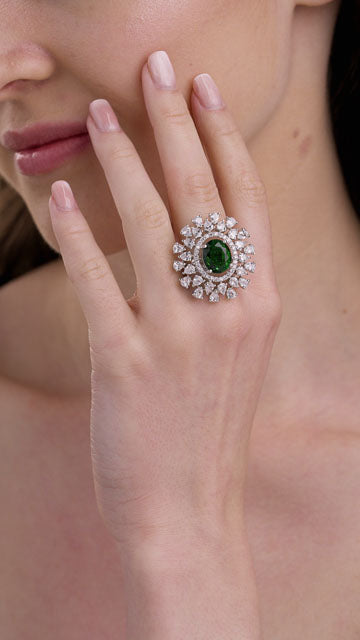 American Diamond Ring in Silver Tone - Oval Bloom Glow video poster