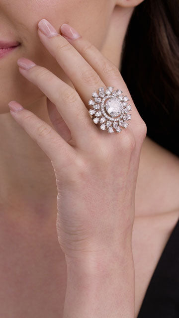 American Diamond Ring in Silver Tone - Oval Bloom Glow video poster