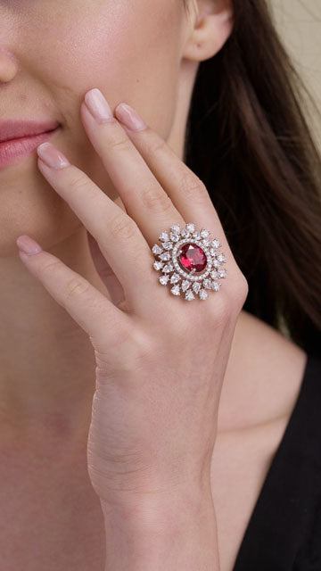 American Diamond Ring in Silver Tone - Oval Bloom Glow video poster