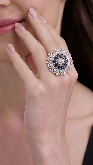 American Diamond Ring in Silver Tone - Cutout Bloom Frame video poster