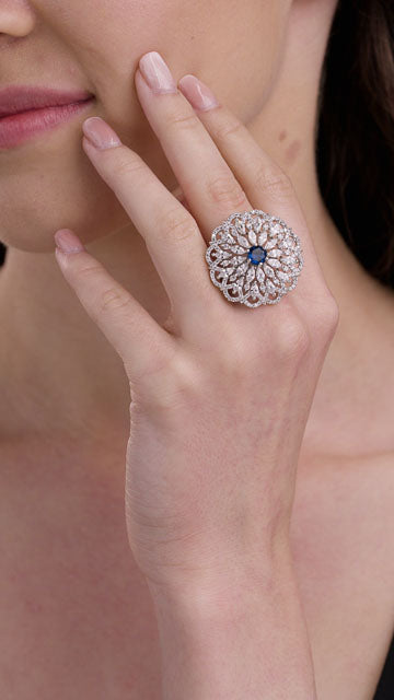 American Diamond Ring in Silver Tone - Scalloped Marquise Rosette video poster