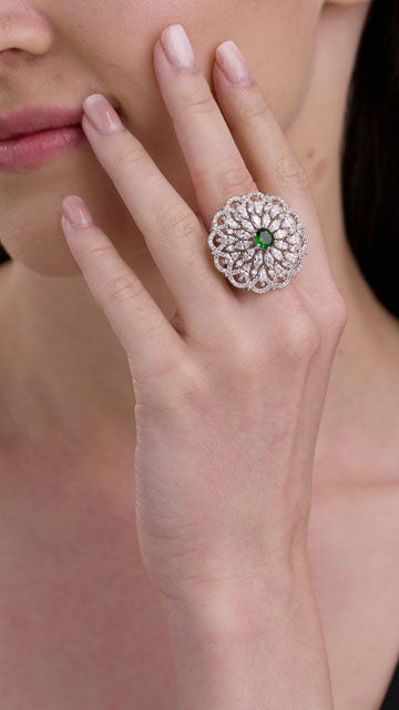 American Diamond Ring in Silver Tone - Scalloped Marquise Rosette video poster