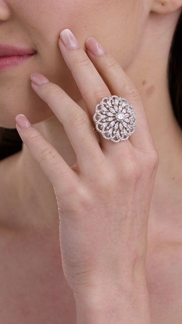 American Diamond Ring in Silver Tone - Scalloped Marquise Rosette video poster