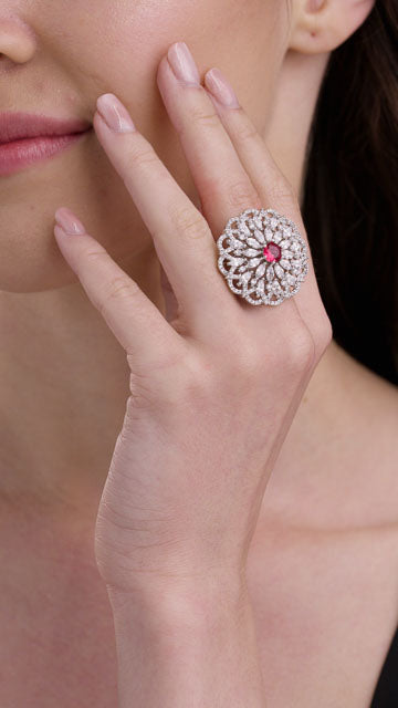 American Diamond Ring in Silver Tone - Scalloped Marquise Rosette video poster