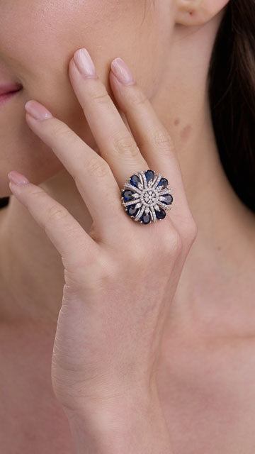 American Diamond Ring in Silver Tone - Pear Stone Sunburst video poster