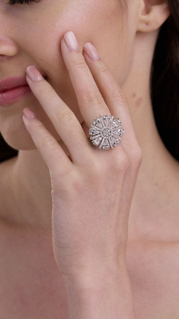 American Diamond Ring in Silver Tone - Pear Stone Sunburst video poster