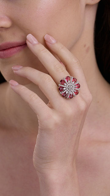 American Diamond Ring in Silver Tone - Pear Stone Sunburst video poster