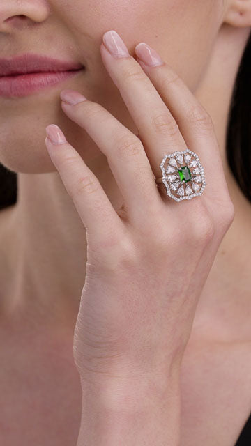 American Diamond Ring in Silver Tone - Openwork Octagon Facets video poster