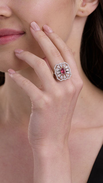 American Diamond Ring in Silver Tone - Openwork Octagon Facets video poster