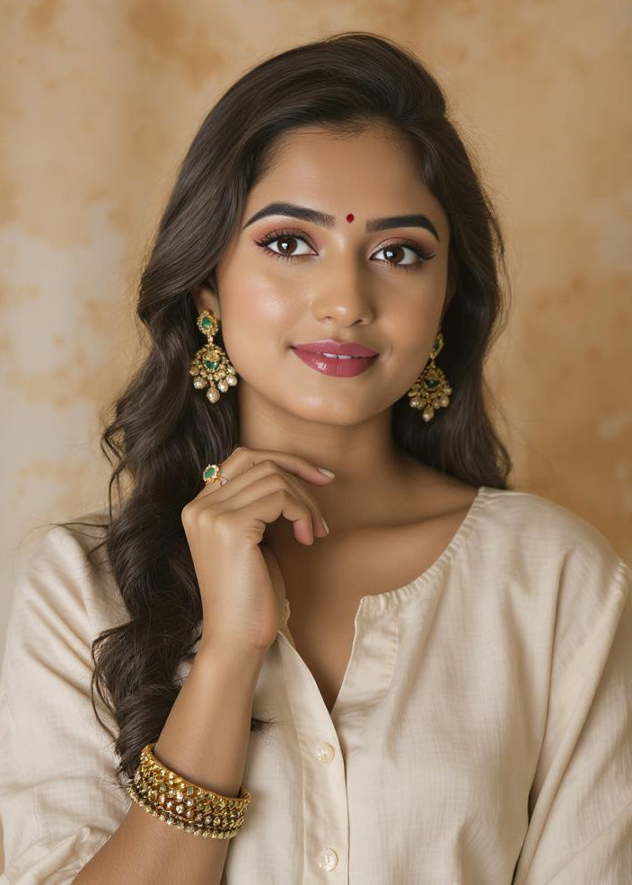 Kundan Necklace with Pearl Fringe, Gold Plated